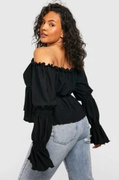 Plus Strukturiertes Bardot-Schößchentop -Plus Jane Stil Geschaft gzz50914 black xl 1