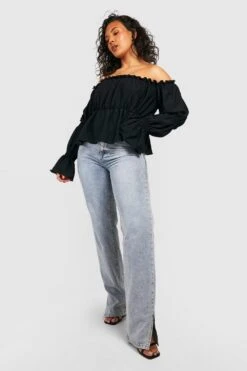 Plus Strukturiertes Bardot-Schößchentop -Plus Jane Stil Geschaft gzz50914 black xl 2