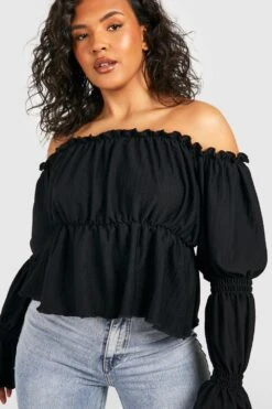 Plus Strukturiertes Bardot-Schößchentop -Plus Jane Stil Geschaft gzz50914 black xl 3