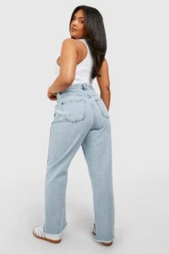 Plus Gerade Jeans Mit Acid-Waschung Und Geteiltem Saum -Plus Jane Stil Geschaft gzz50956 acid20wash20light20blue xl 1