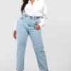 Plus Mom-Jeans Mit Hohem Bund Und Acid-Waschung -Plus Jane Stil Geschaft gzz50960 acid20wash20light20blue xl