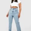 Plus Gerade Jeans Mit Acid-Waschung Und Hohem Bund 1 Plus Gerade Jeans Mit Acid-Waschung Und Hohem Bund -Plus Jane Stil Geschaft gzz50961 acid20wash20light20blue xl