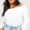 Plus Schulterfreies Strukturiertes Oberteil -Plus Jane Stil Geschaft gzz51013 ivory xl