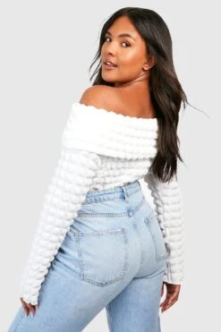 Plus Schulterfreies Strukturiertes Oberteil -Plus Jane Stil Geschaft gzz51013 ivory xl 1