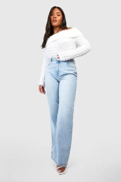 Plus Schulterfreies Strukturiertes Oberteil -Plus Jane Stil Geschaft gzz51013 ivory xl 2