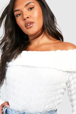 Plus Schulterfreies Strukturiertes Oberteil -Plus Jane Stil Geschaft gzz51013 ivory xl 3