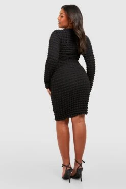 Plus Strukturiertes Bodycon-Kleid -Plus Jane Stil Geschaft gzz51015 black xl 1