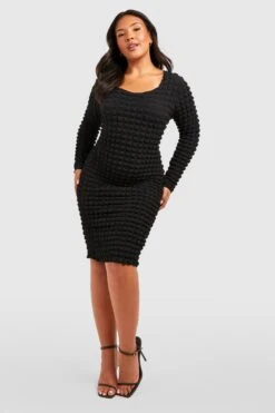 Plus Strukturiertes Bodycon-Kleid -Plus Jane Stil Geschaft gzz51015 black xl 2