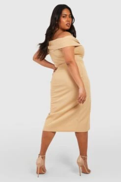 Plus Schulterfreies Wickel-Midikleid Mit Korsett 7 Plus Schulterfreies Wickel-Midikleid Mit Korsett -Plus Jane Stil Geschaft gzz51412 stone xl 1