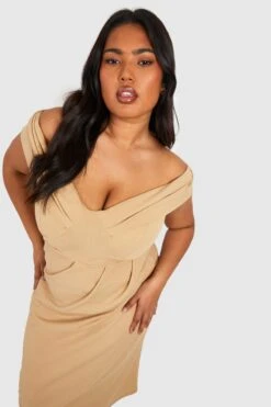 Plus Schulterfreies Wickel-Midikleid Mit Korsett 9 Plus Schulterfreies Wickel-Midikleid Mit Korsett -Plus Jane Stil Geschaft gzz51412 stone xl 3