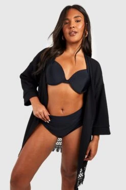 Plus Gehäkelter Strand-Kimono Mit Quasten-Saum