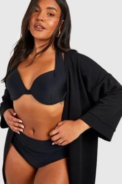 Plus Gehäkelter Strand-Kimono Mit Quasten-Saum 9 Plus Gehäkelter Strand-Kimono Mit Quasten-Saum -Plus Jane Stil Geschaft gzz51653 black xl 3