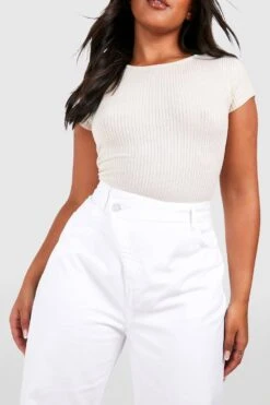 Plus Gerade Jeans Mit überkreuztem Bund 9 Plus Gerade Jeans Mit überkreuztem Bund -Plus Jane Stil Geschaft gzz51877 white xl 3