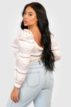 Plus Oberteil Mit Geradem Ausschnitt Und Ballonärmeln -Plus Jane Stil Geschaft gzz52075 stone xl 1