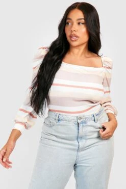 Plus Oberteil Mit Geradem Ausschnitt Und Ballonärmeln -Plus Jane Stil Geschaft gzz52075 stone xl 2