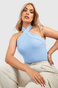 Plus Gerippter Neckholder-Body In Knitteroptik