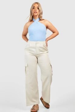 Plus Gerippter Neckholder-Body In Knitteroptik -Plus Jane Stil Geschaft gzz52079 blue xl 2