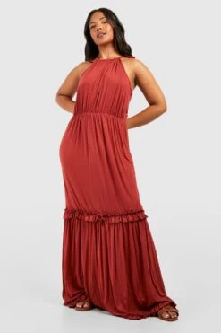 Plus Neckholder-Maxikleid Mit Rüschen Aus Jersey -Plus Jane Stil Geschaft gzz52249 rust xl 2