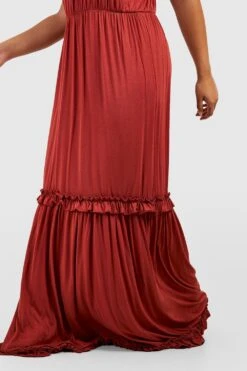 Plus Neckholder-Maxikleid Mit Rüschen Aus Jersey -Plus Jane Stil Geschaft gzz52249 rust xl 3
