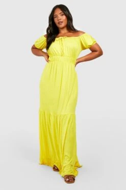 Plus Schulterfreies Gestuftes Jersey-Maxikleid -Plus Jane Stil Geschaft gzz52251 lemon xl 2
