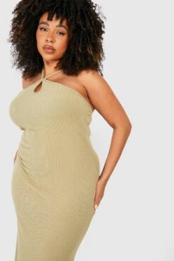 Plus Geripptes Maxikleid Mit Cut-Out Detail -Plus Jane Stil Geschaft gzz52260 sage xl 2