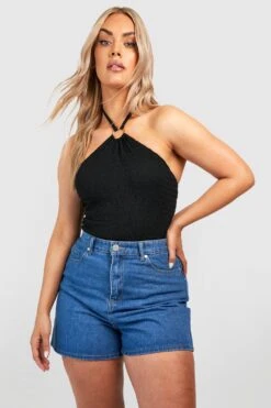 Plus Strukturierter Neckholder-Body Mit Ring-Detail