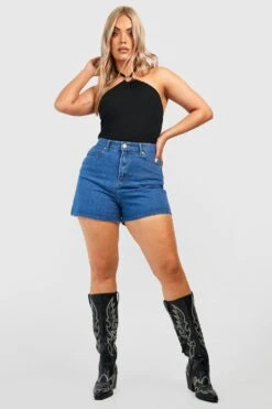 Plus Strukturierter Neckholder-Body Mit Ring-Detail -Plus Jane Stil Geschaft gzz52267 black xl 2