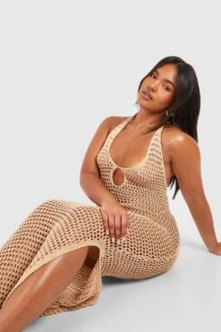 Plus Gehäkeltes Neckholder-Midikleid 8 Plus Gehäkeltes Neckholder-Midikleid -Plus Jane Stil Geschaft gzz52275 camel xl 2