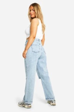 Plus Gerade Jeans Mit Riss Am Knie 7 Plus Gerade Jeans Mit Riss Am Knie -Plus Jane Stil Geschaft gzz52948 denim blue xl 1