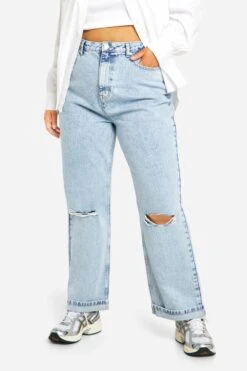 Plus Gerade Jeans Mit Riss Am Knie 9 Plus Gerade Jeans Mit Riss Am Knie -Plus Jane Stil Geschaft gzz52948 denim blue xl 3
