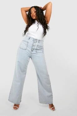 Plus Slim-Fit Jeans Mit Weitem Bein Und Knöpfen -Plus Jane Stil Geschaft gzz52952 bleach20wash xl 2