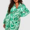 Plus Wickel-Midikleid Aus Satin Mit Zebraprint -Plus Jane Stil Geschaft gzz53158 green xl