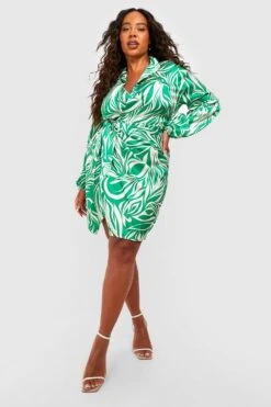 Plus Wickel-Midikleid Aus Satin Mit Zebraprint -Plus Jane Stil Geschaft gzz53158 green xl 2