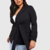 Plus Jersey-Blazer Mit Geschnürter Taille -Plus Jane Stil Geschaft gzz53171 black xl