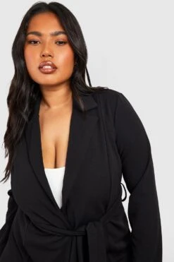 Plus Jersey-Blazer Mit Geschnürter Taille 9 Plus Jersey-Blazer Mit Geschnürter Taille -Plus Jane Stil Geschaft gzz53171 black xl 3