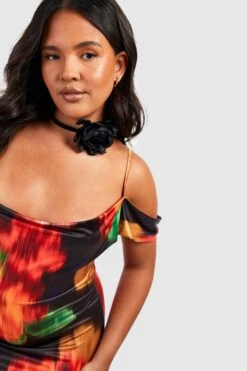 Plus Schulterfreies Florales Maxikleid -Plus Jane Stil Geschaft gzz53403 black xl 3