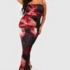 Plus Mesh Maxi-Slipkleid Mit Floralem Print -Plus Jane Stil Geschaft gzz53607 red xl