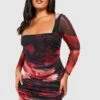 Plus Florales Mesh Bodycon-Kleid Mit Abstraktem Blumenprint 1 Plus Florales Mesh Bodycon-Kleid Mit Abstraktem Blumenprint -Plus Jane Stil Geschaft gzz53608 red xl