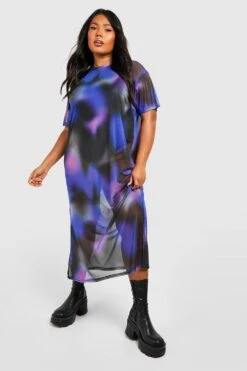 Plus Festival Mesh-Midikleid Mit Farbverlauf Und Schlitz