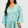 Plus Florales Gestuftes Smokkleid -Plus Jane Stil Geschaft gzz54176 blue xl