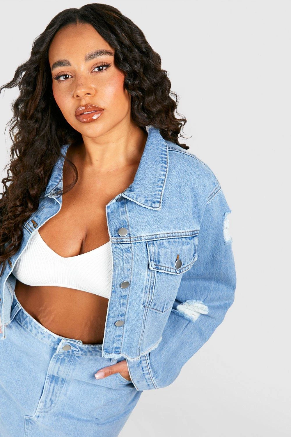 Plus Kurze Zerrissene Jeansjacke 6 Plus Kurze Zerrissene Jeansjacke – Bild 4