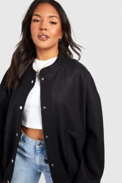 Plus Oversize Bomberjacke In Wolloptik 9 Plus Oversize Bomberjacke In Wolloptik -Plus Jane Stil Geschaft gzz54686 black xl 3