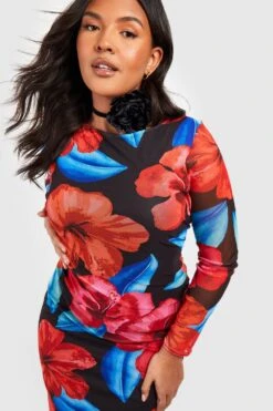 Plus Florales Mesh-Maxikleid Mit Tiefem Rückenausschnitt -Plus Jane Stil Geschaft gzz55150 red xl 2