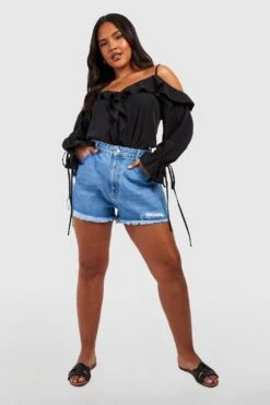 Plus Schulterfreies Oberteil Mit Rüschen -Plus Jane Stil Geschaft gzz55286 black xl 2