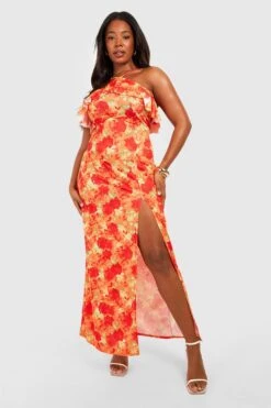 Plus Jersey-Maxikleid Mit Rüschen -Plus Jane Stil Geschaft gzz55814 orange xl 2