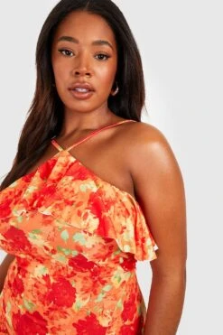 Plus Jersey-Maxikleid Mit Rüschen -Plus Jane Stil Geschaft gzz55814 orange xl 3