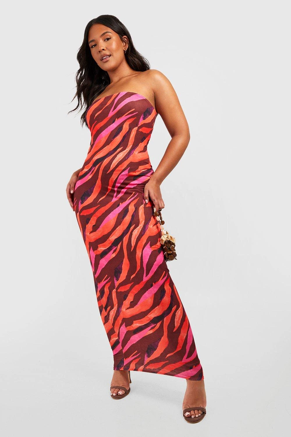 Plus Jersey Bandeau-Maxikleid Mit Zebraprint 3 Plus Jersey Bandeau-Maxikleid Mit Zebraprint