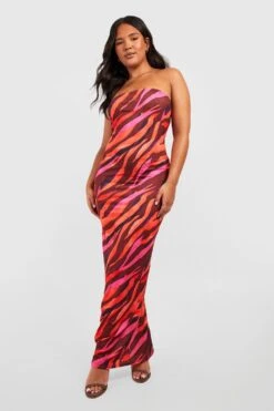 Plus Jersey Bandeau-Maxikleid Mit Zebraprint 8 Plus Jersey Bandeau-Maxikleid Mit Zebraprint -Plus Jane Stil Geschaft gzz55815 red xl 2