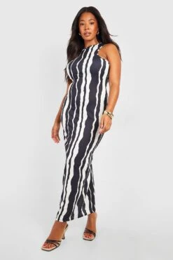 Plus Gestreiftes Racer-Maxikleid Mit Streifen -Plus Jane Stil Geschaft gzz55816 black xl 2