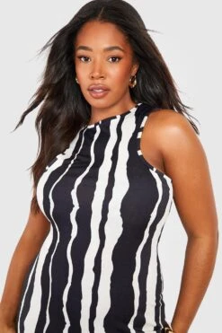 Plus Gestreiftes Racer-Maxikleid Mit Streifen -Plus Jane Stil Geschaft gzz55816 black xl 3